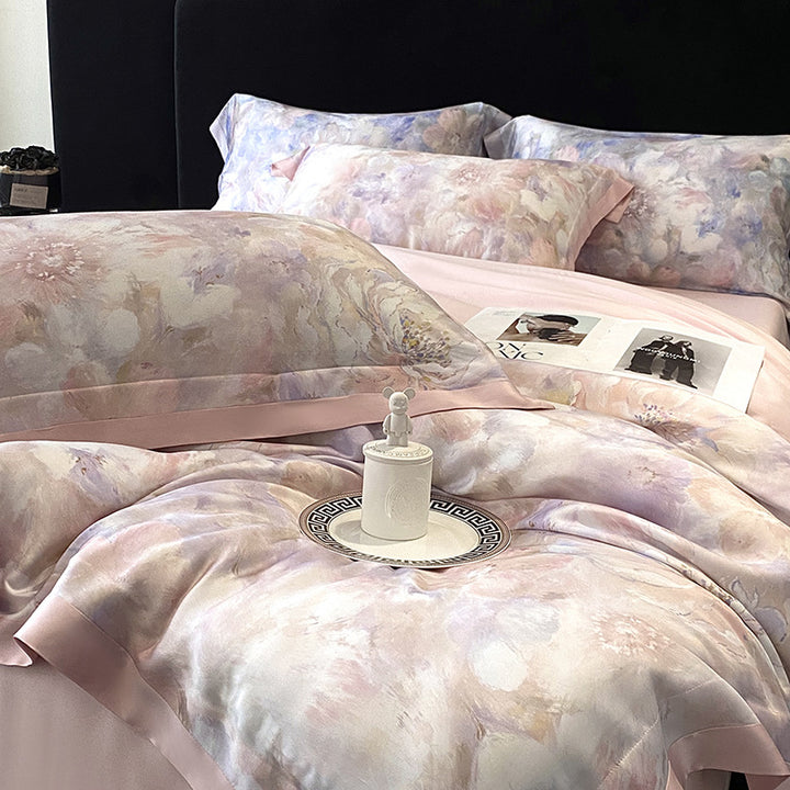 Lyocell bedding set, 4-piece, floral pattern