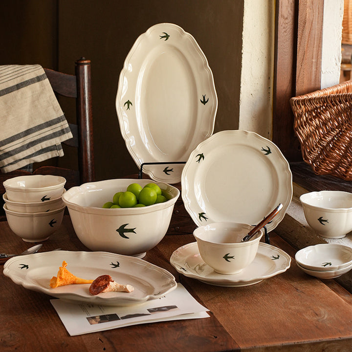 Ceramic dinnerware set, floral pattern, vintage style