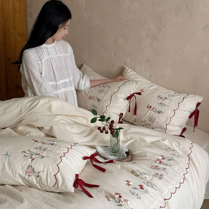 Cotton-linen bedding set, embroidered, French