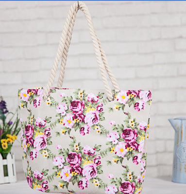 Floral Pattern Beach Bag with Sturdy Cord Handles Stornfield