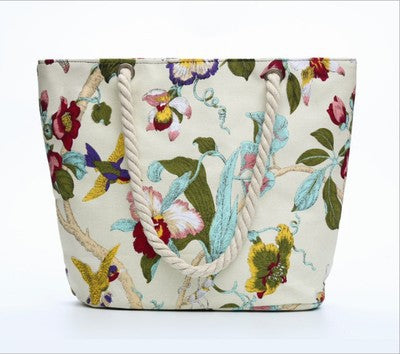 Floral Pattern Beach Bag with Sturdy Cord Handles Stornfield