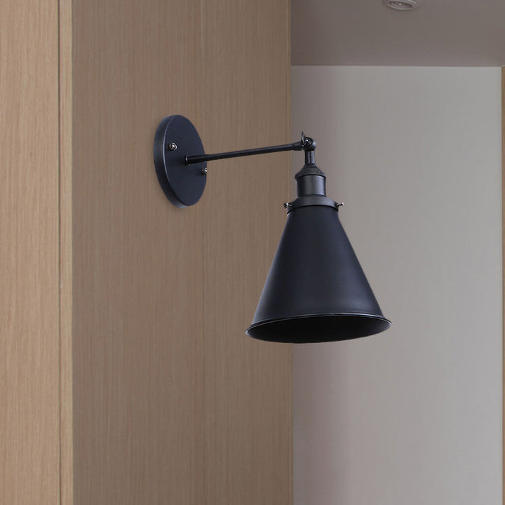 Stornfield | Black/Rust 1-Head Cone Adjustable Wrought Iron Wall Sconce Outdoor Wall Light