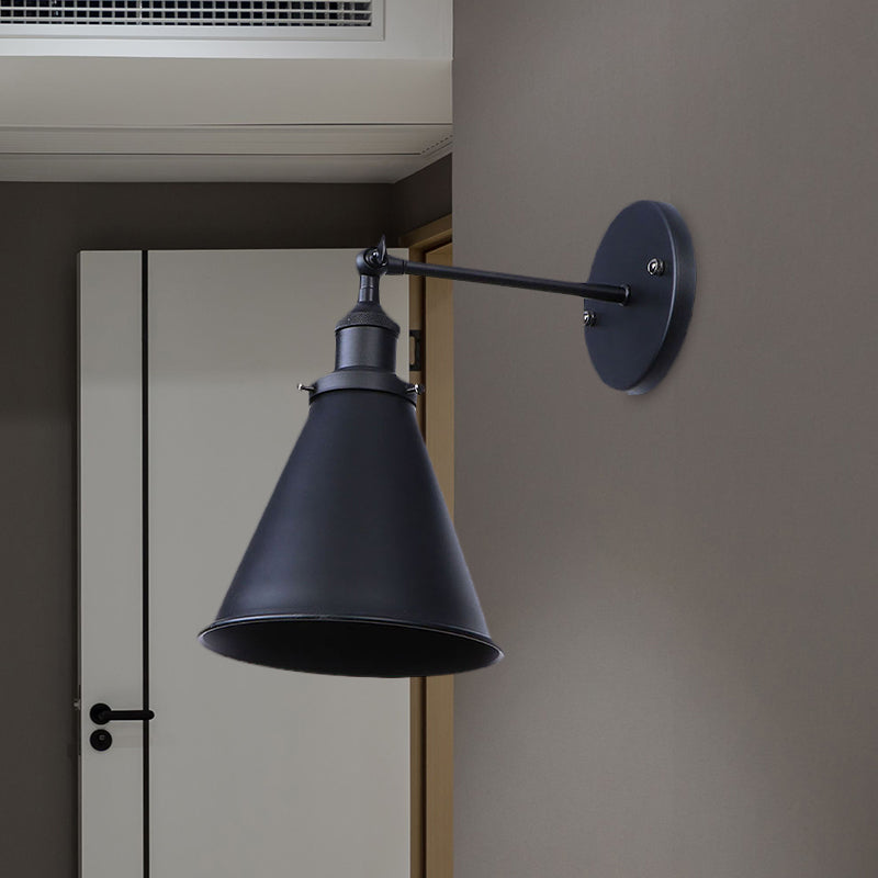 Stornfield | Black/Rust 1-Head Cone Adjustable Wrought Iron Wall Sconce Outdoor Wall Light