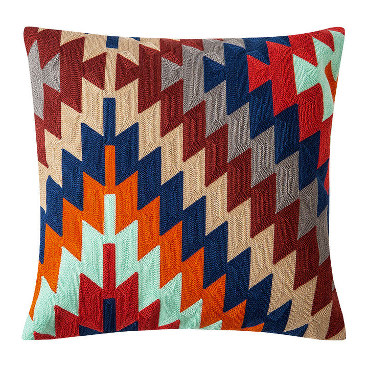 Woven decorative cushion cover with hand-tufted ethnic zigzag pattern
