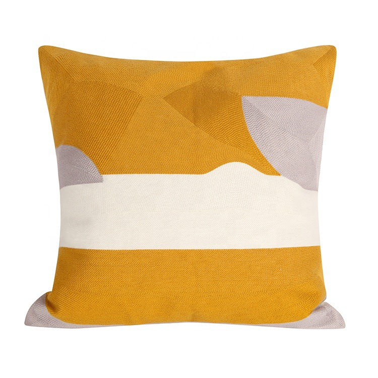 Geometric hand-tufted cotton cushion cover with textured appliqué