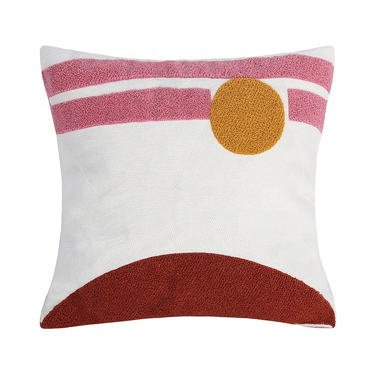 Geometric hand-tufted cotton cushion cover with textured appliqué
