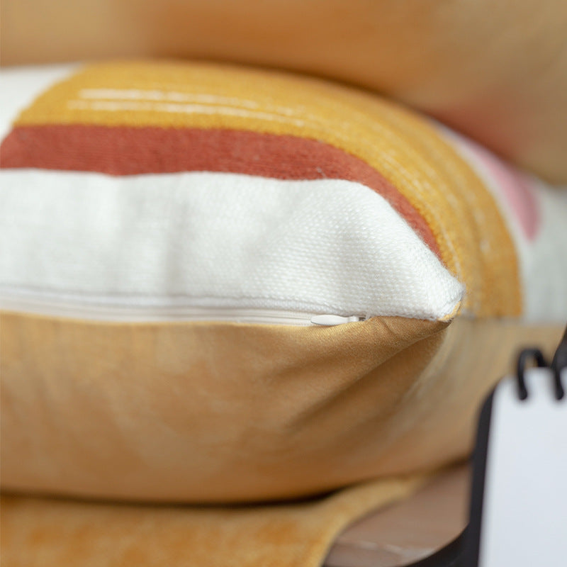 Geometric hand-tufted cotton cushion cover with textured appliqué