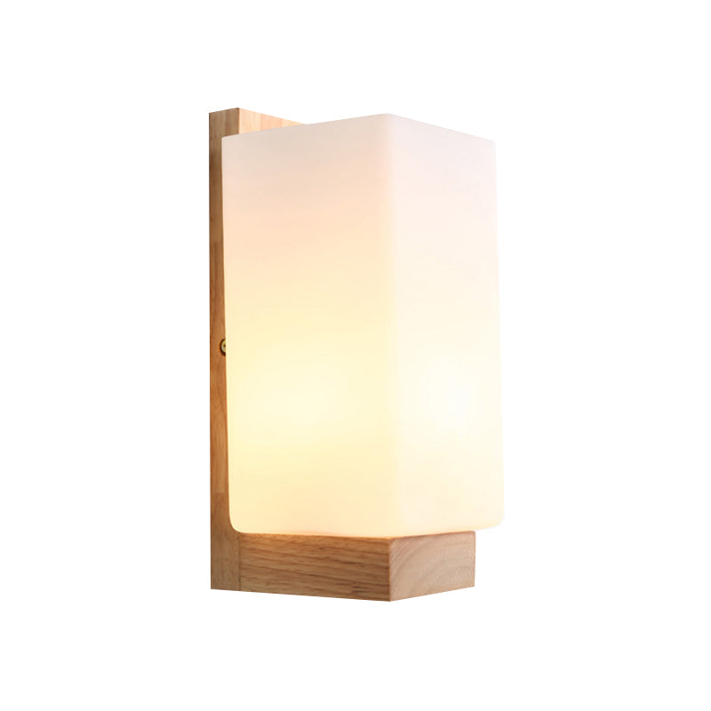 Japanese Stylish Cuboid Wall Sconce One Light Frosted Glass Wall Lighting in White for Office Hotel | Stornfield