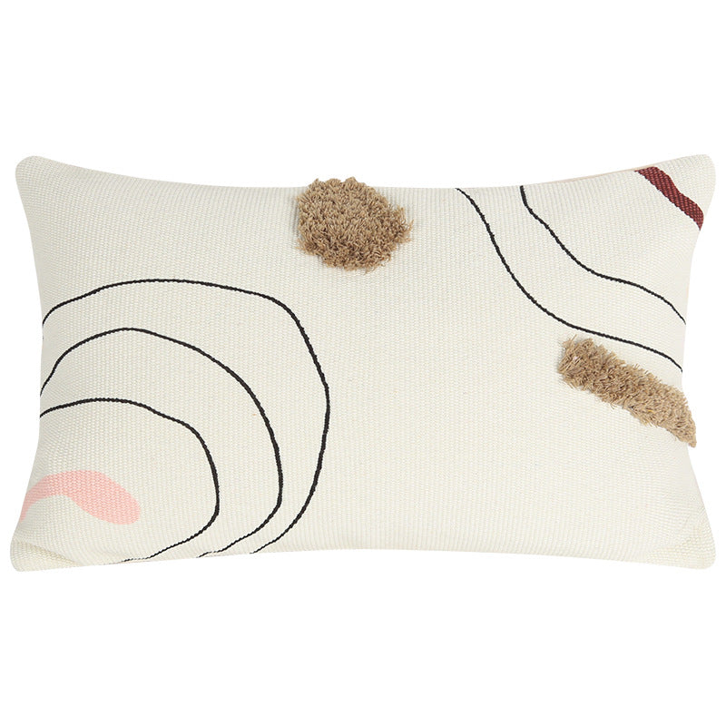 Woven decorative cushion cover in an abstract-minimalist Scandi look with hand-tufted applications