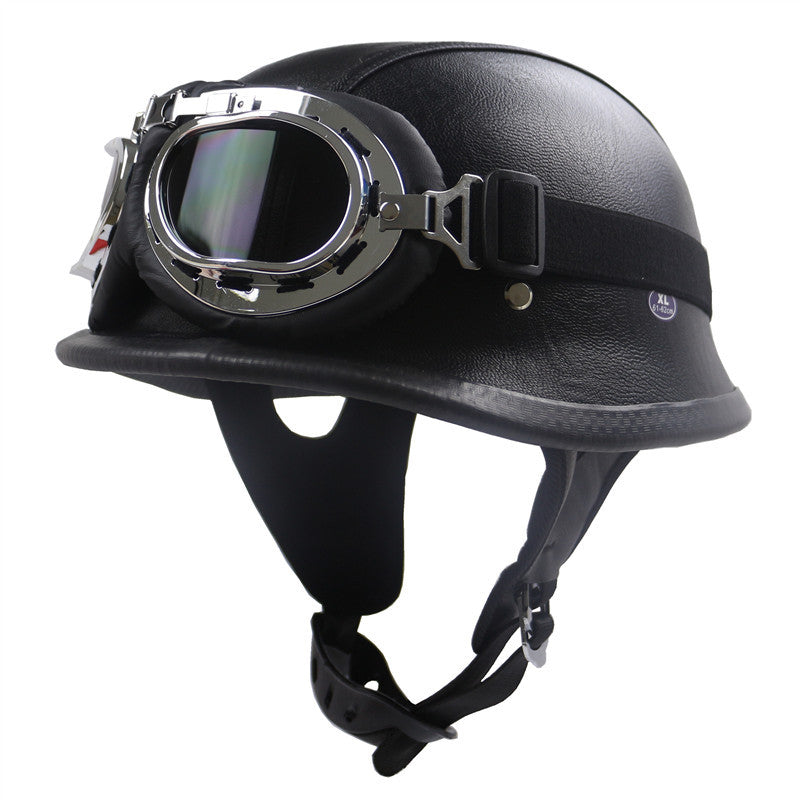 Vintage-Styled Motorcycle Helmet with Integrated Goggles Stornfield
