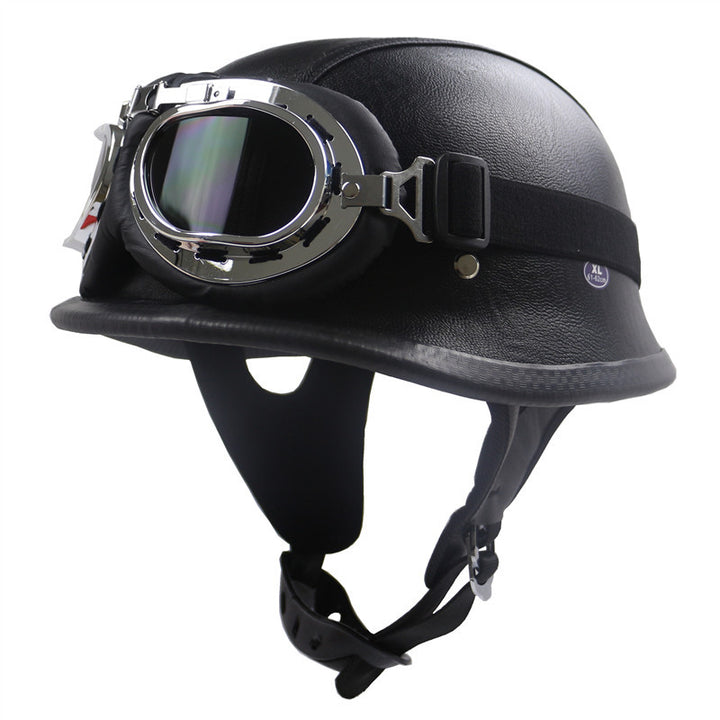 Vintage-Styled Motorcycle Helmet with Integrated Goggles Stornfield