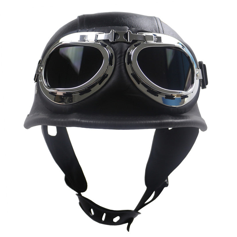 Vintage-Styled Motorcycle Helmet with Integrated Goggles Stornfield