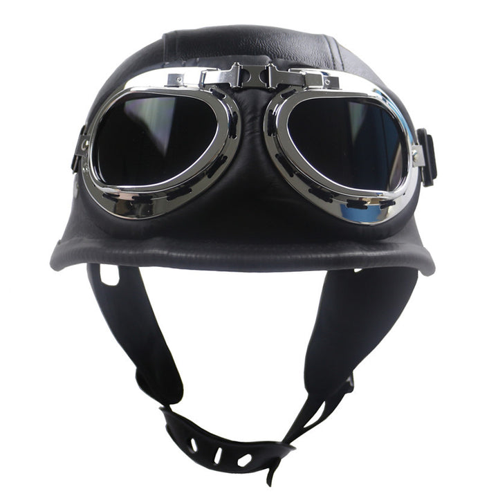 Vintage-Styled Motorcycle Helmet with Integrated Goggles Stornfield