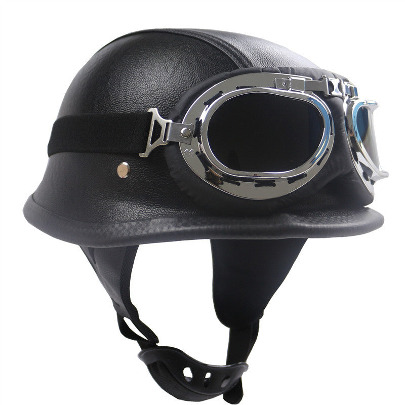 Vintage-Styled Motorcycle Helmet with Integrated Goggles Stornfield