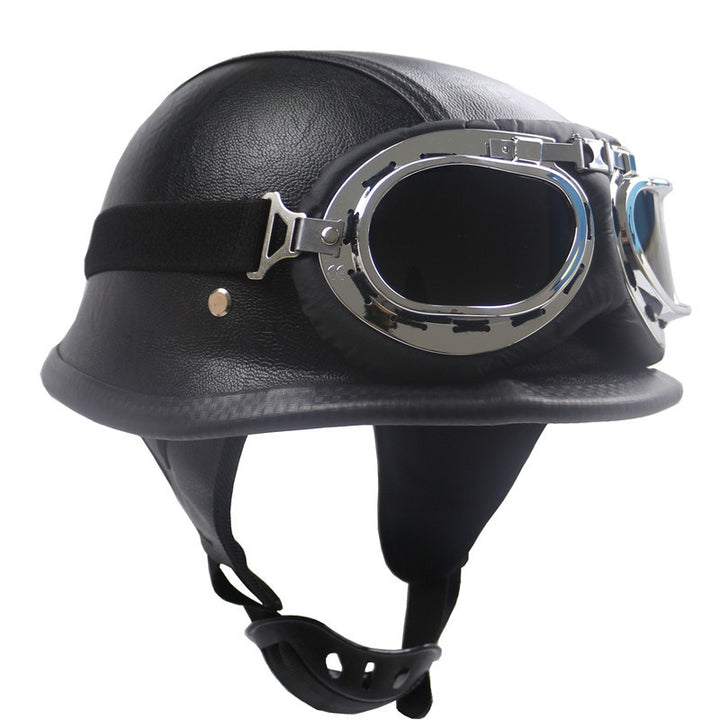Vintage-Styled Motorcycle Helmet with Integrated Goggles Stornfield