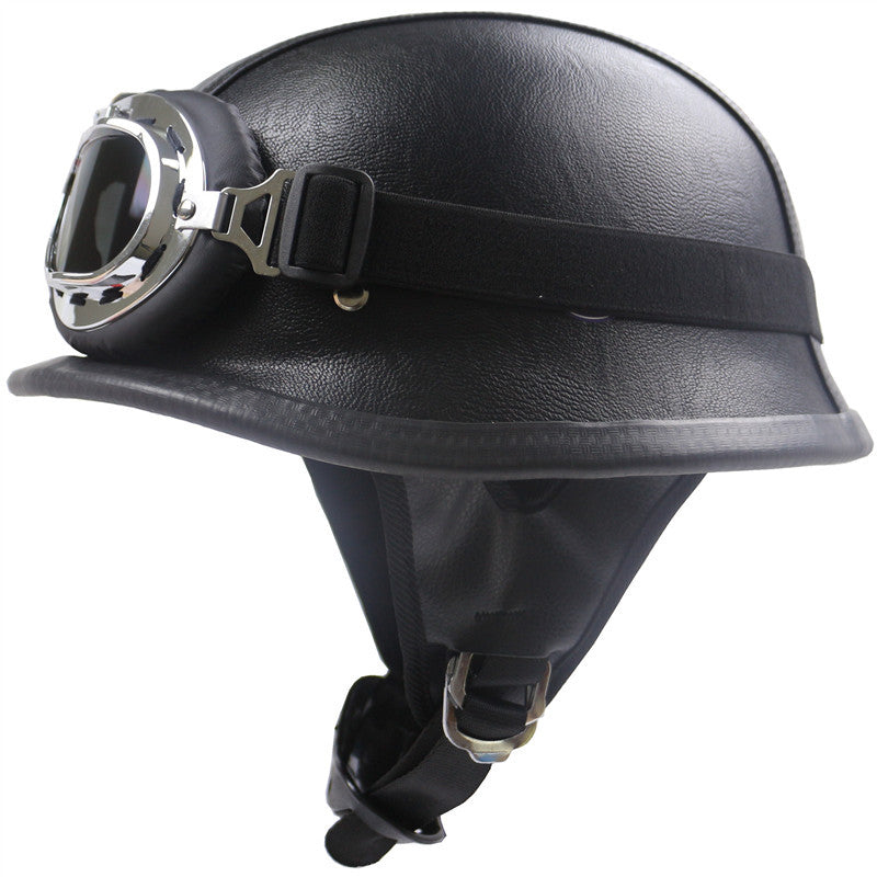 Vintage-Styled Motorcycle Helmet with Integrated Goggles Stornfield