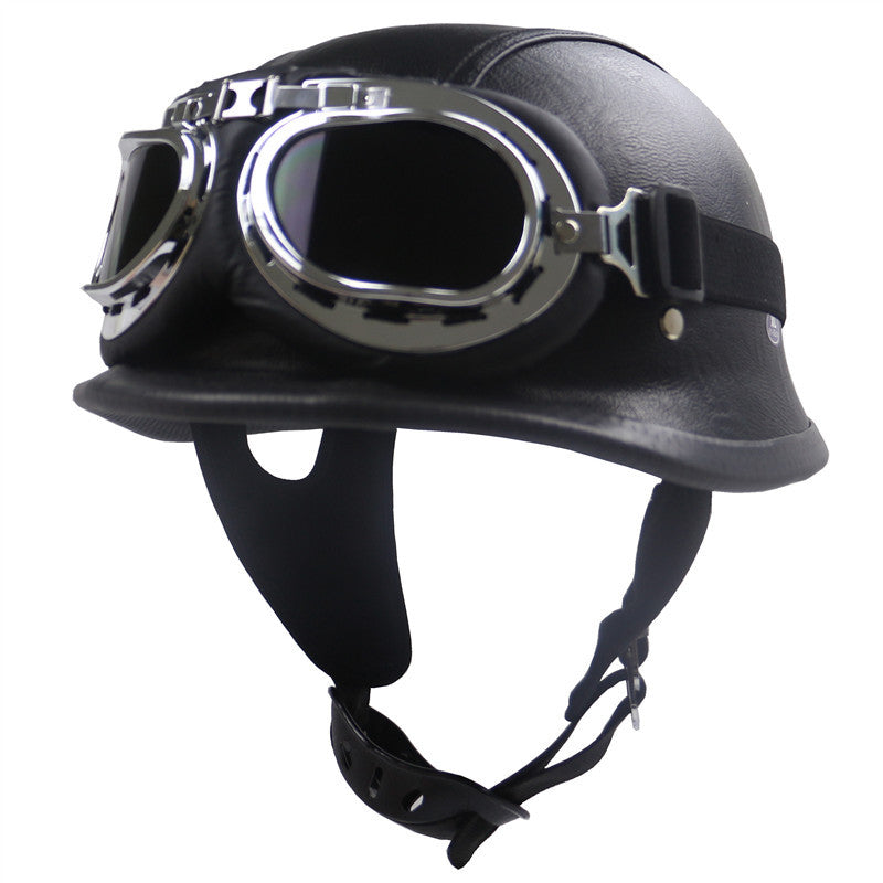 Vintage-Styled Motorcycle Helmet with Integrated Goggles Stornfield