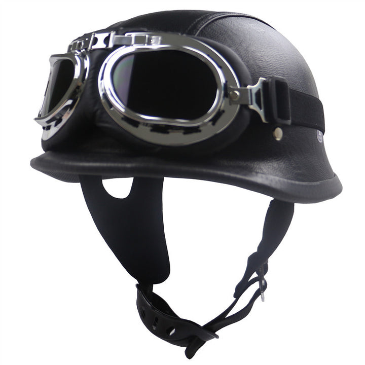 Vintage-Styled Motorcycle Helmet with Integrated Goggles Stornfield