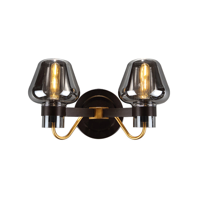 Stornfield | 2-Light Wall Sconce with Mushroom Smoked Glass Shade Modern Wall Light for Bedroom