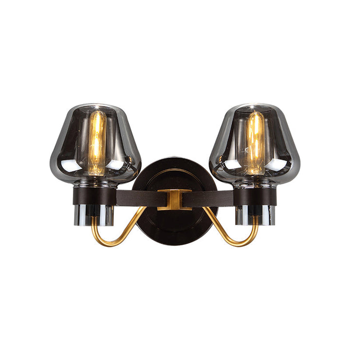 Stornfield | 2-Light Wall Sconce with Mushroom Smoked Glass Shade Modern Wall Light for Bedroom
