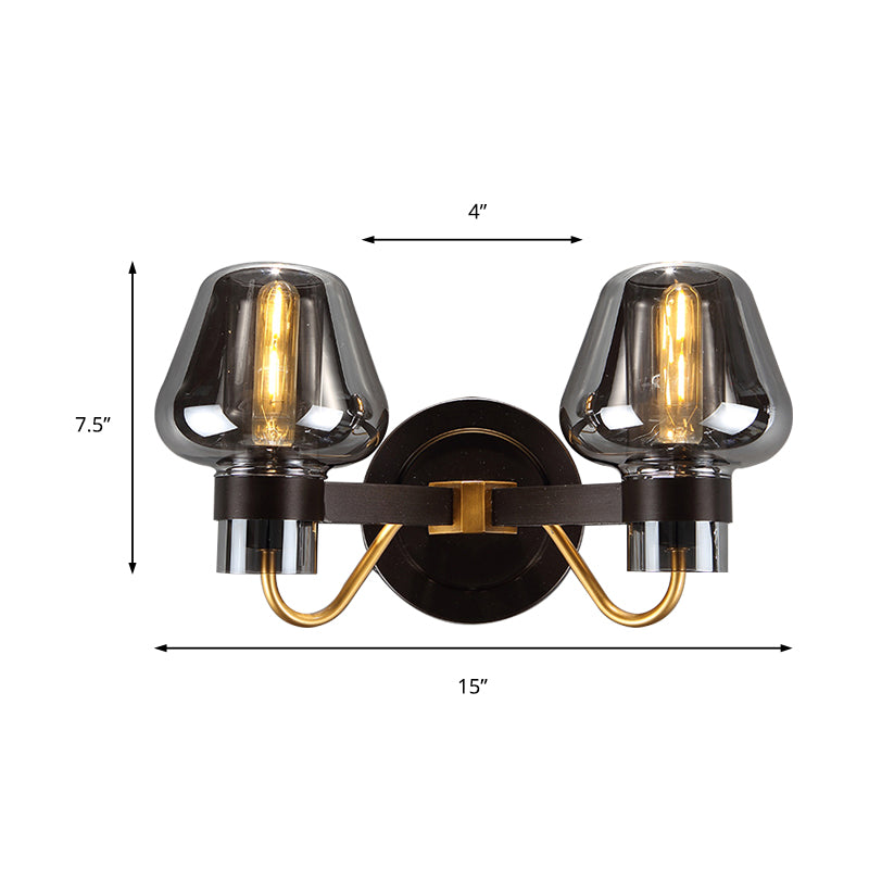 Stornfield | 2-Light Wall Sconce with Mushroom Smoked Glass Shade Modern Wall Light for Bedroom