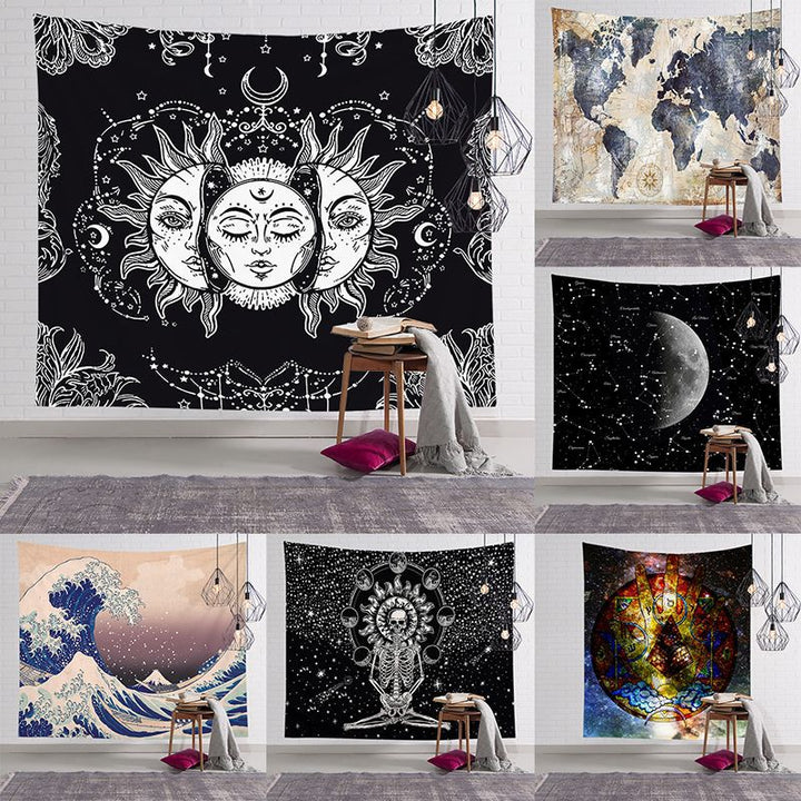 Mystical Celestial Wall Tapestry with Esoteric Hand and All-Seeing Eye Print