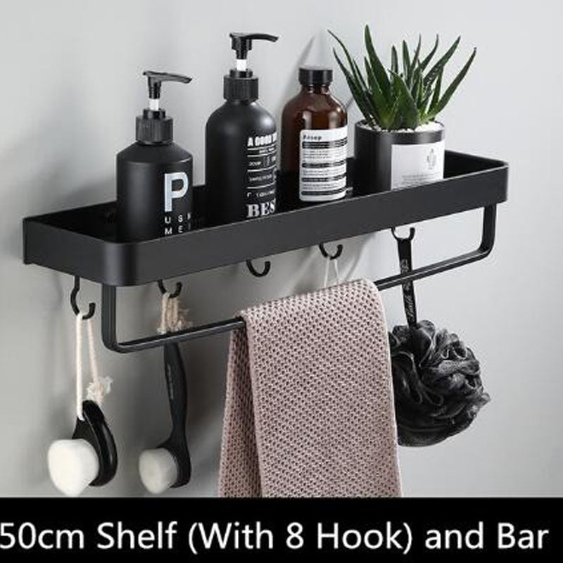 Black Bathroom Shelf Space Aluminum Wall-Mounted | Stornfield