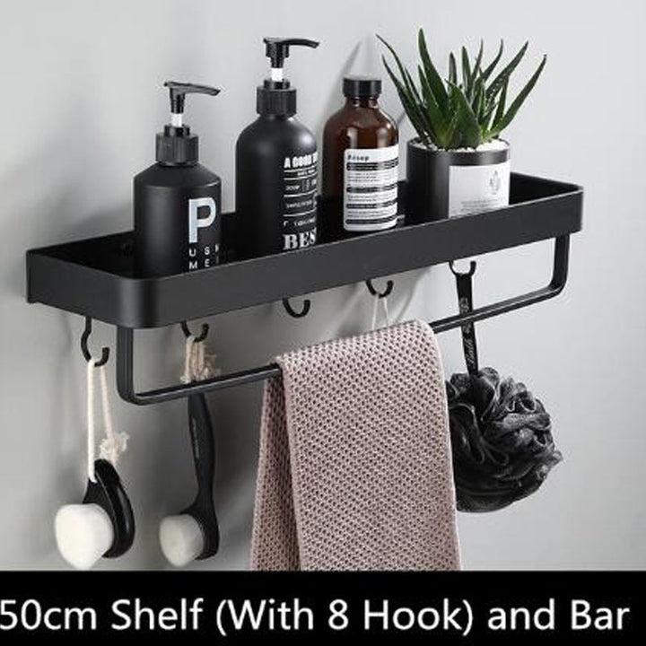 Black Bathroom Shelf Space Aluminum Wall-Mounted | Stornfield