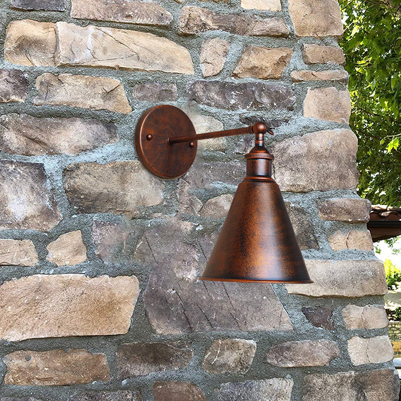 Stornfield | Black/Rust 1-Head Cone Adjustable Wrought Iron Wall Sconce Outdoor Wall Light