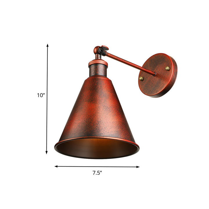 Stornfield | Black/Rust 1-Head Cone Adjustable Wrought Iron Wall Sconce Outdoor Wall Light