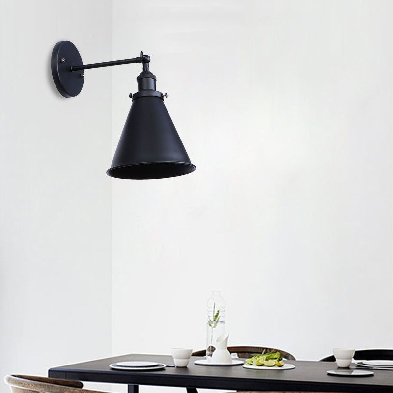 Stornfield | Black/Rust 1-Head Cone Adjustable Wrought Iron Wall Sconce Outdoor Wall Light