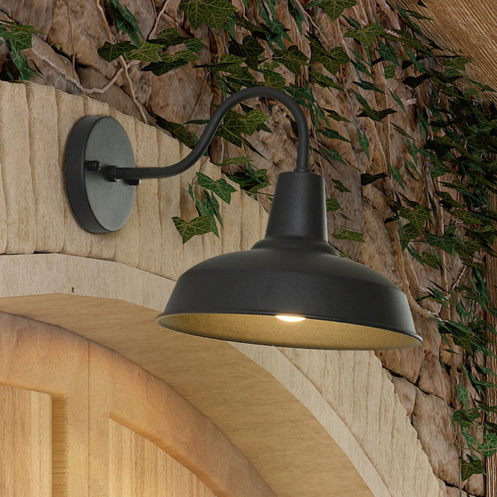 Farmhouse Barn Wall Sconce Lighting 1 Bulb Metallic Wall Lamp with Gooseneck Arm in Black for Porch | Stornfield