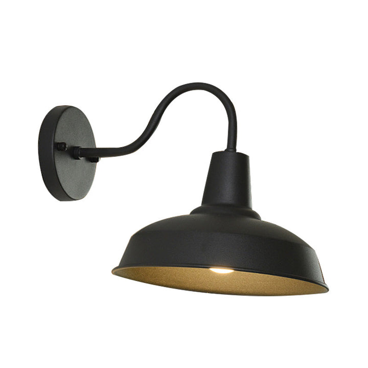 Farmhouse Barn Wall Sconce Lighting 1 Bulb Metallic Wall Lamp with Gooseneck Arm in Black for Porch | Stornfield