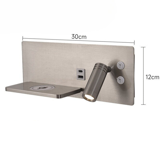 Modern LED wall lamp with USB connection, wall lamp with shelf for bedroom & office | Stornfield