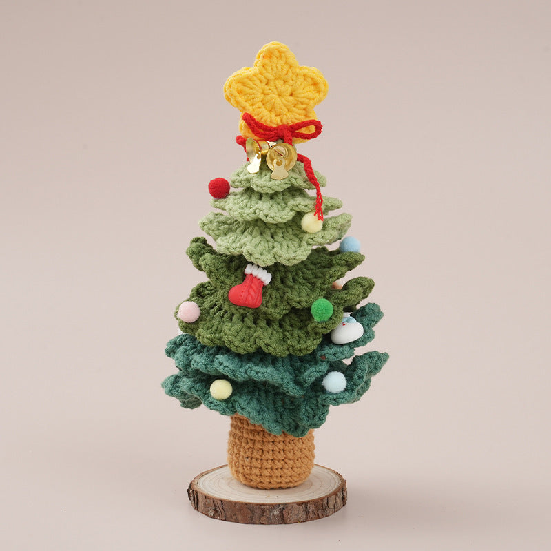 Handcrafted crocheted Christmas tree potted plant