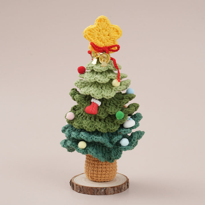 Handcrafted crocheted Christmas tree potted plant