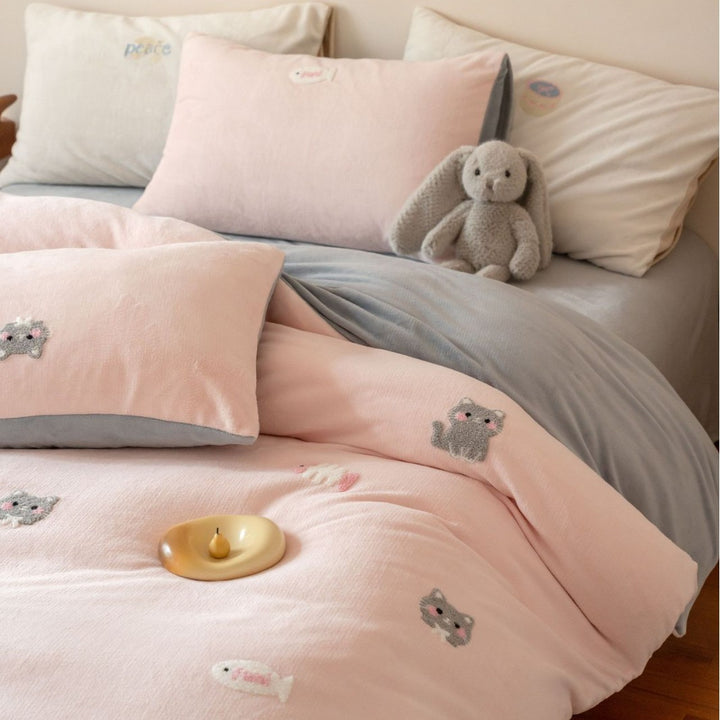 Milk fiber bedding set with cartoon motif, 4-piece