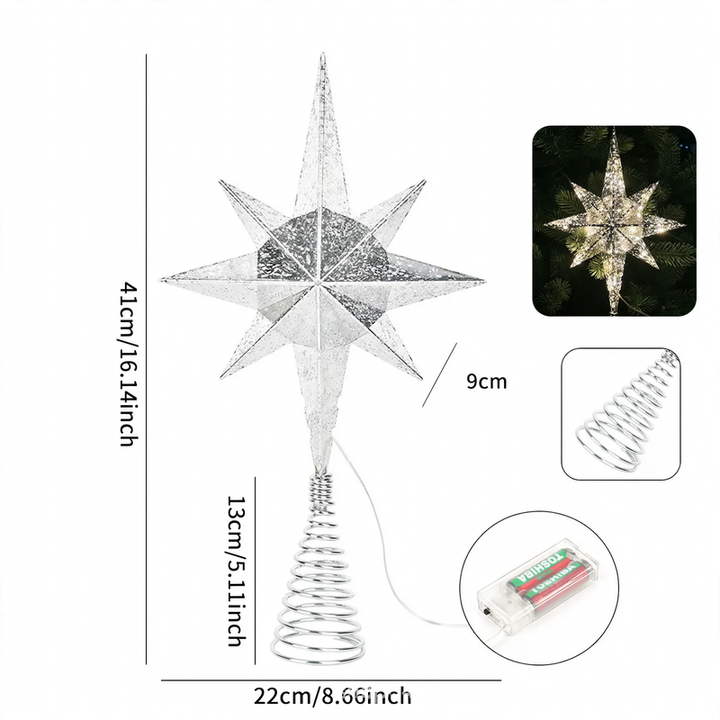 Shining Christmas tree star, eight-pointed