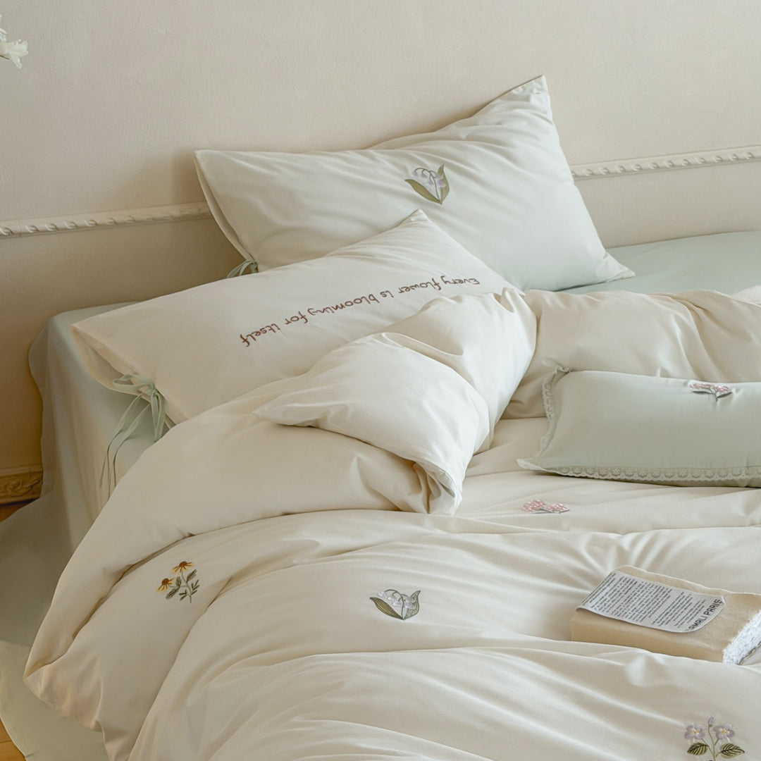 Cotton bedding set, embroidered, made from long-staple cotton