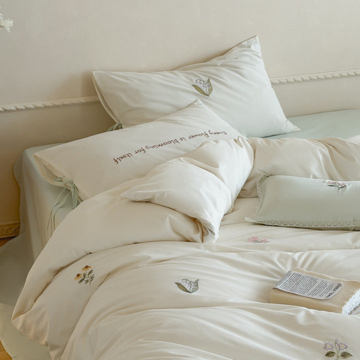 Cotton bedding set, embroidered, made from long-staple cotton