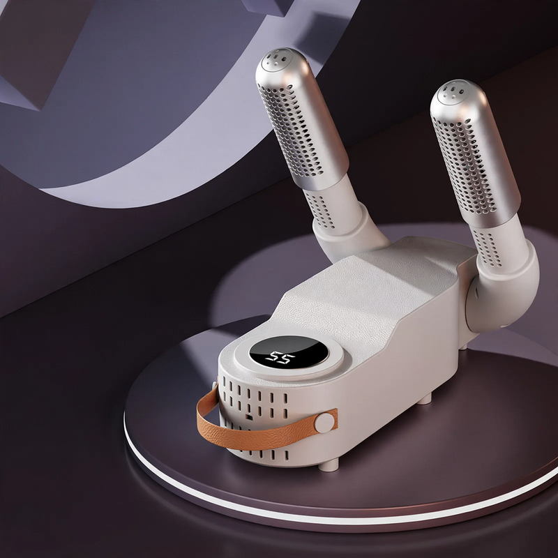Portable, foldable shoe dryer with timer