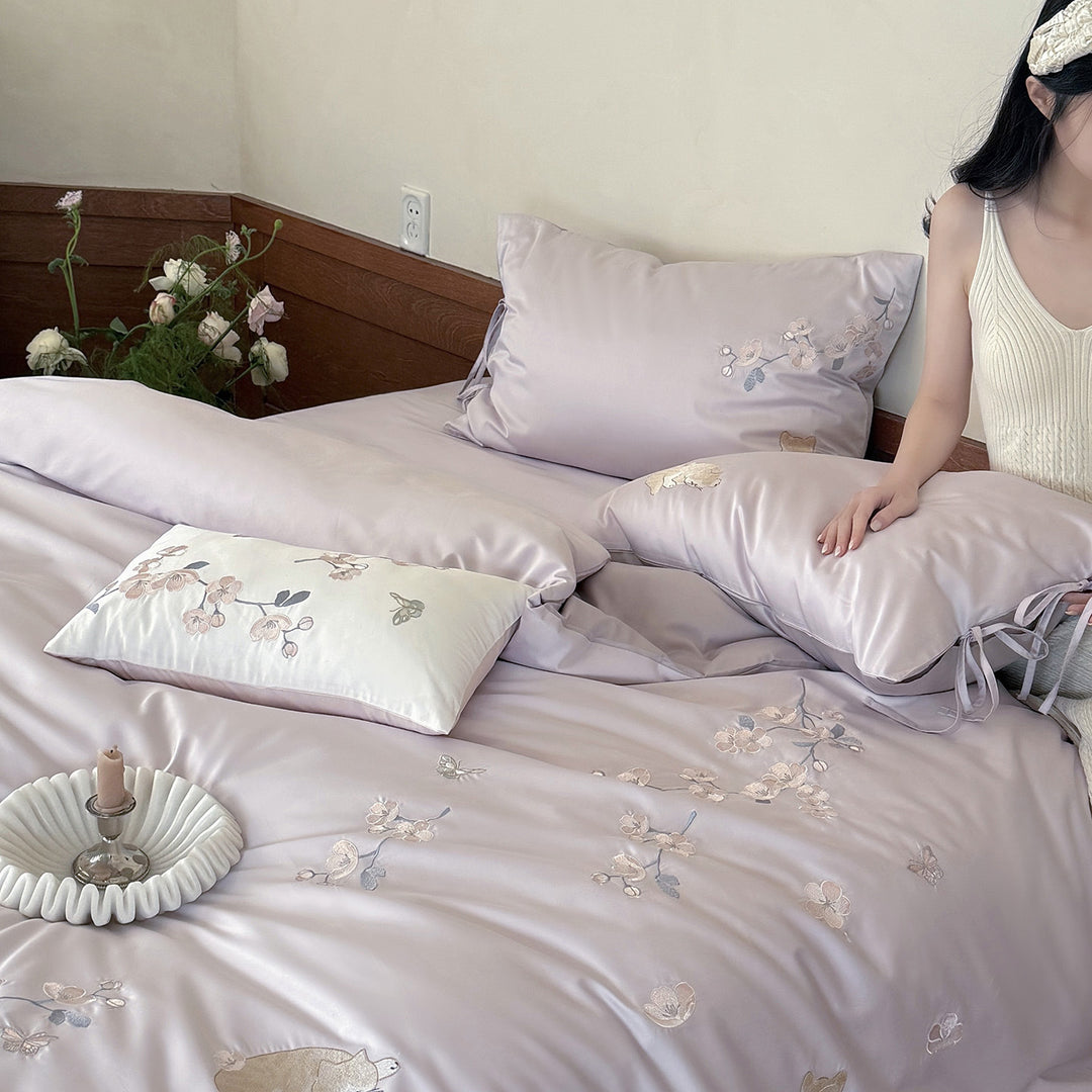 Cotton bedding set, 100s satin, embroidered