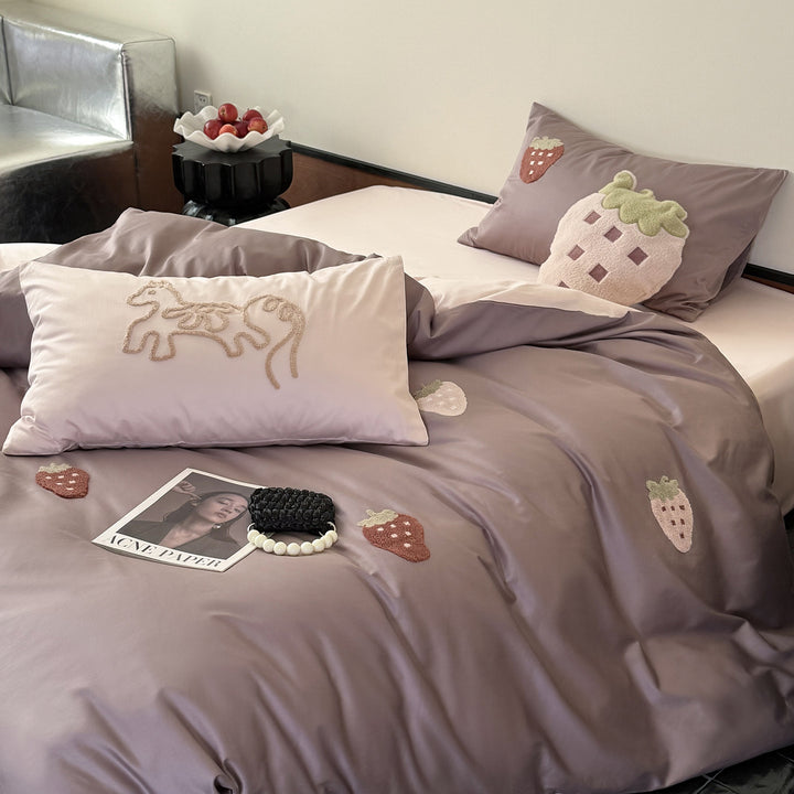 High-quality cotton bed linen set, 4-piece, with embroidery