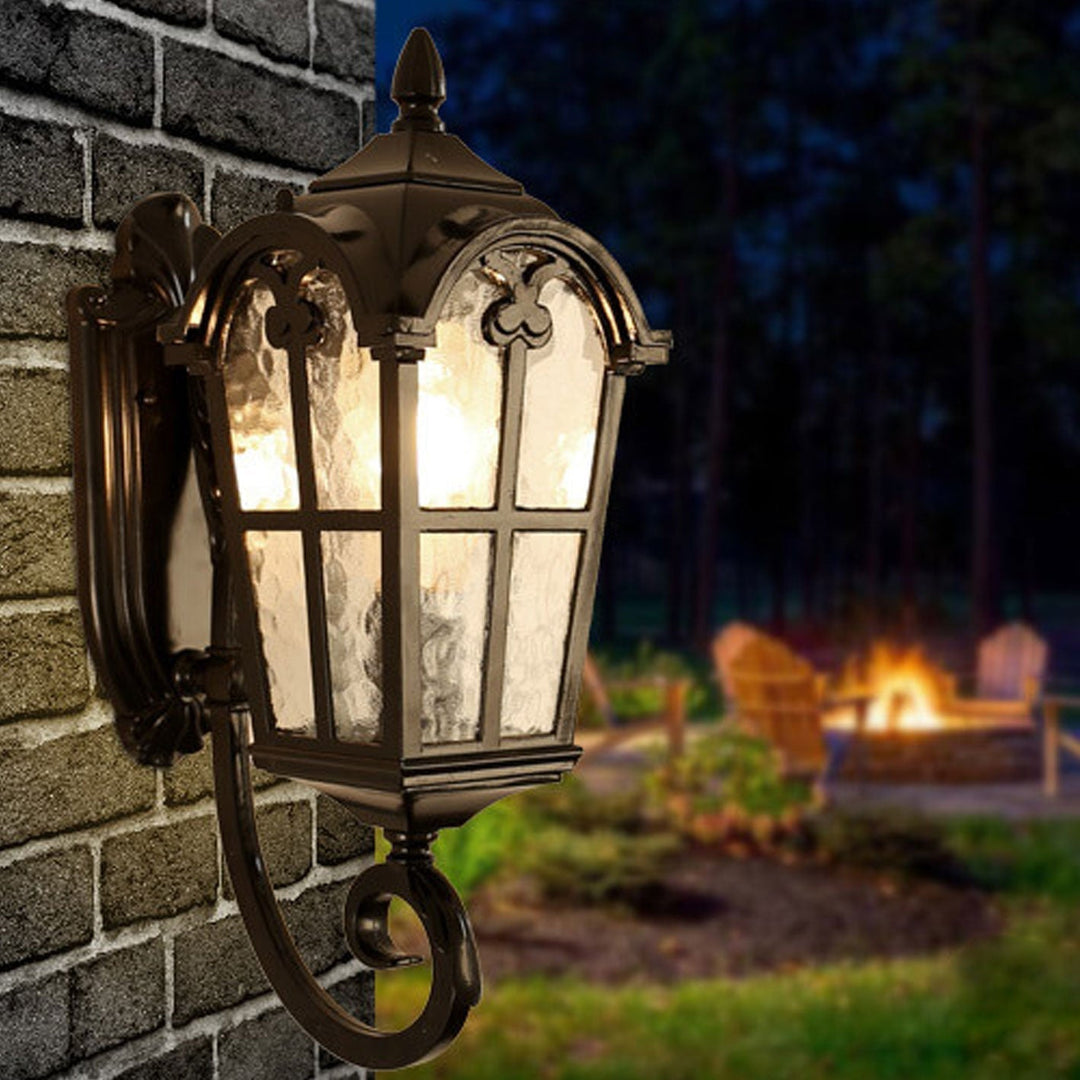 European Retro Glass Aluminum Lantern Outdoor Waterproof 1-Light Wall Sconce Lamp | Stornfield