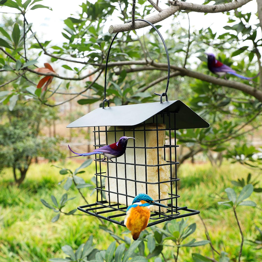 Hanging metal birdhouse for outdoor use