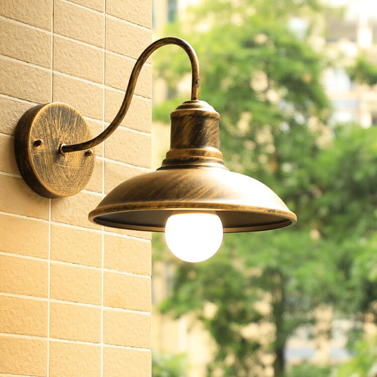 Retro Loft Dome Iron Outdoor Waterproof 1-Light Bent Arm Wall Sconce Lamp | Stornfield