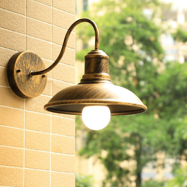 Retro Loft Dome Iron Outdoor Waterproof 1-Light Bent Arm Wall Sconce Lamp | Stornfield