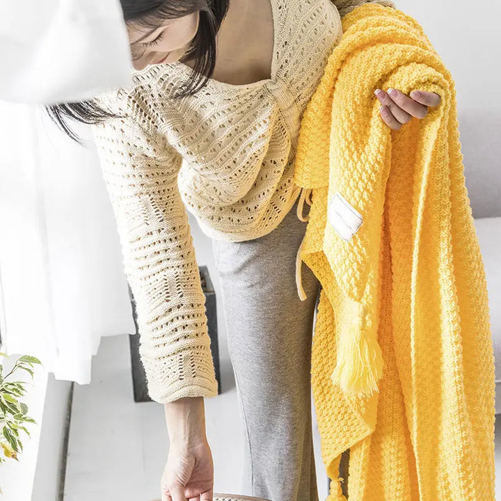 Stornfield | NordiWrap Knitted Wool Throw with Fringes | Nordic Design | Cozy and Stylish | Perfect for the Home