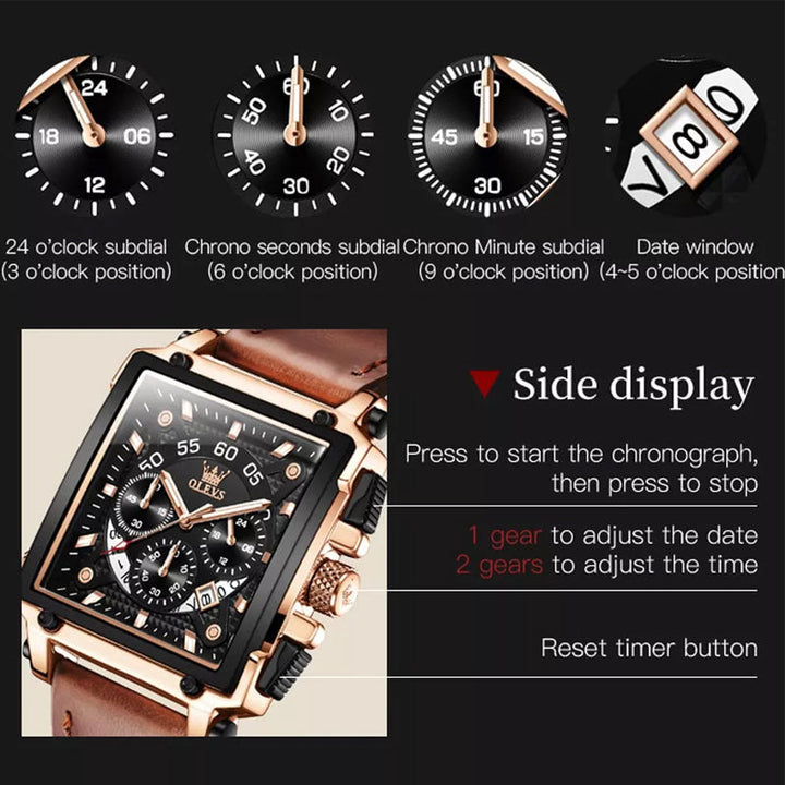 Olevs® Luminous Luxury Square Business Automatic Mechanical Watch | Stornfield