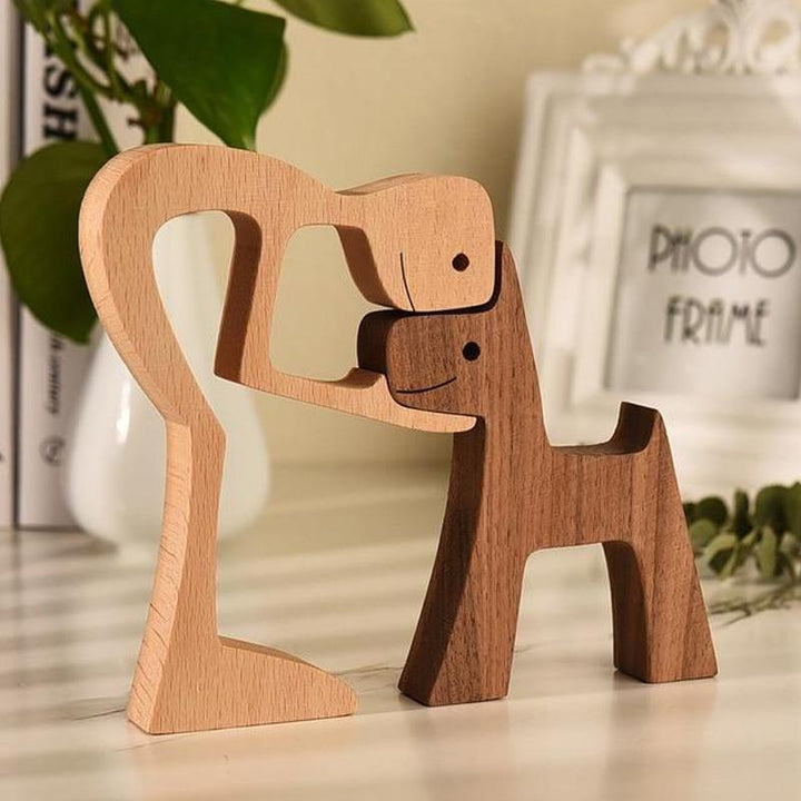 Pet Lover Gifts Wood Sculpture Family & Puppy Wooden Crafts Table Ornaments | Stornfield